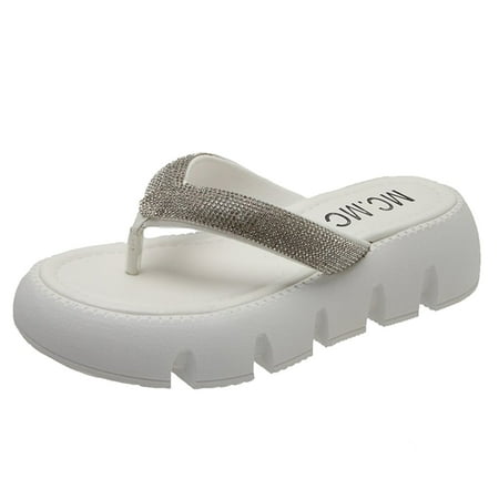

Microwavable Slippers Women Women Slippers Fashion Rhinestone Decoration Summer New Pattern Solid Color Flip Flops Thick Bottom Flat Comfortable Shoes
