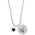 thumbnail image 1 of Delight Jewelry Silvertone Mini Two Sided Purple Heart Silvertone Script Initial Disc - V - Charm Necklace, 20"+3", 1 of 4