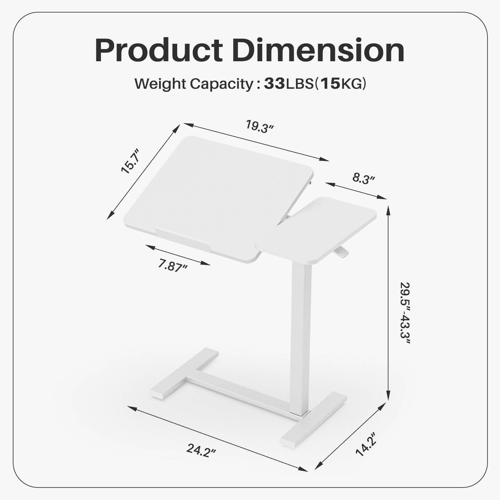 MAYEERTY Rolling Mobile Overbed Desk, Adjustable Tilting Laptop Table, Multi-Scene Use, White