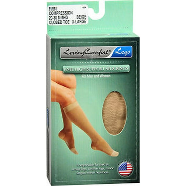 Loving Comfort KneeHigh Firm Compression Support Stockings, XL, Beige