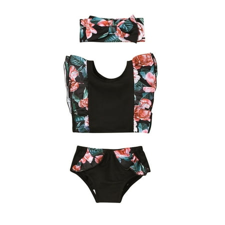 

Toddler Girl One Piece Swimsuit Bathing Ruffle Set Suit Floral Beach Bathing Suit Size 3 Years-3 Years