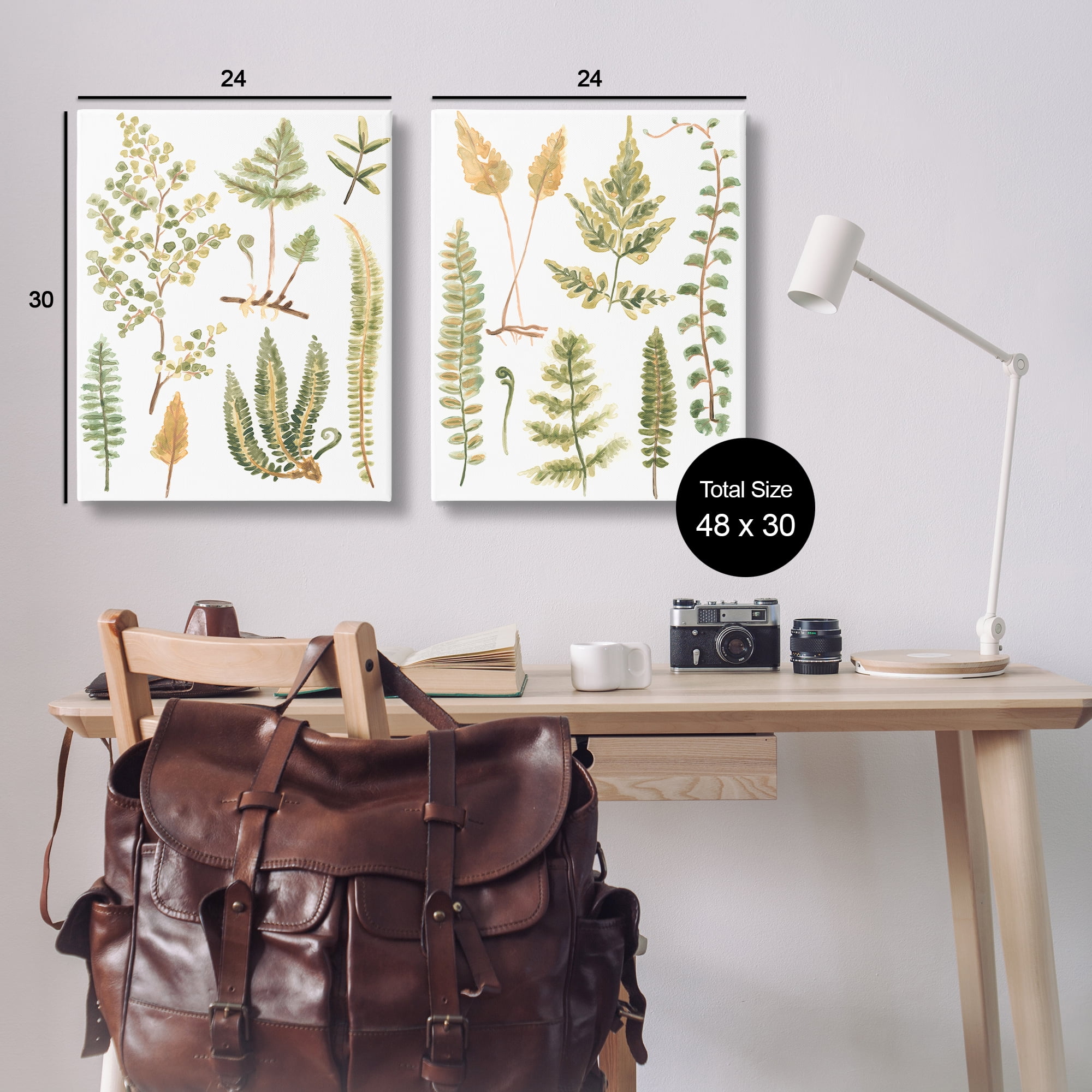 Stupell Industries Watercolor Fern Leaves Plants & Flowers Painting Wrapped Canvas Art Print Wall Art, 24 x 30, Set of 2