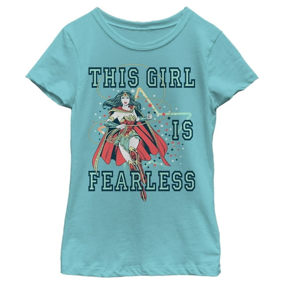 Girl's Wonder Woman This Girl is Fearless Graphic Tee Tahiti Blue Large
