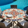 thumbnail image 4 of Orange Blue Ethnic Fitted Tablecloth with Elastic Edged, Round Table Cloth for Dining Table, Boho Vintage Geometric Art Waterproof Oil Proof Table Cover for Indoor Outdoor 55"-60", 4 of 9
