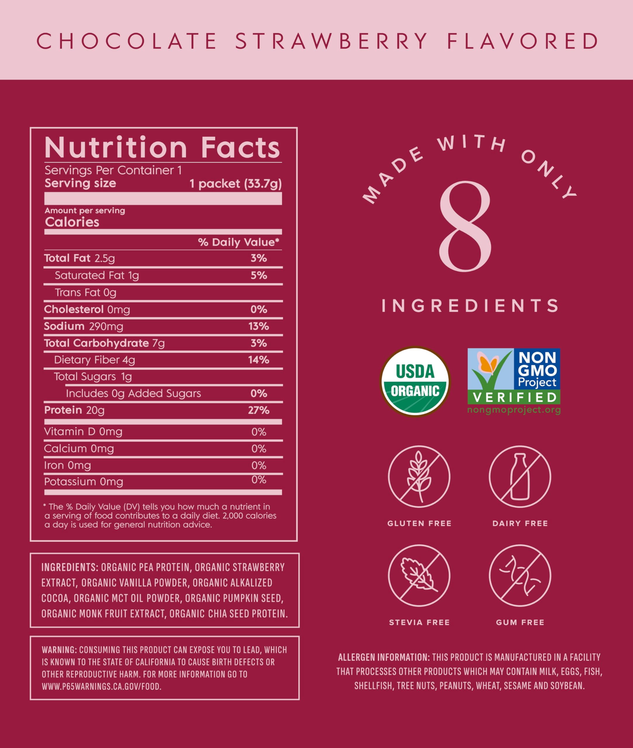 Truvani Vegan Pea Protein Powder | Chocolate Strawberry | 20g Organic Plant Based Protein | 12 Travel Packets | Keto | Gluten & Dairy Free | Low Carb | No Added Sugar