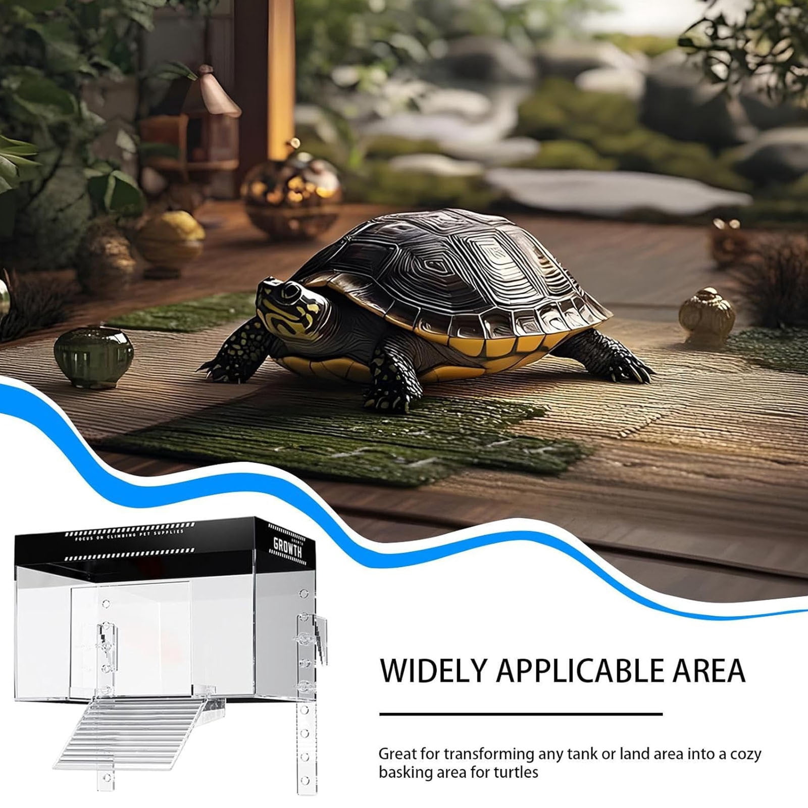 FHBVT Turtle Sunbathing Platform&Large Acrylic Terrarium Aquarium Platform Non-Slip Ramp Easy Install 360°Panoramic View for Water Turtles Reptiles Amphibians Lizards Frogs No Water Volume Reduction
