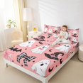 thumbnail image 4 of Manfei Pink Bowknot Ghost King Sheets for Girls, Kawaii Halloween Bat Hat Bedding, 4pcs, 1 Flat Sheet, 1 Fitted Sheet and 2 Pillowcases, 4 of 6