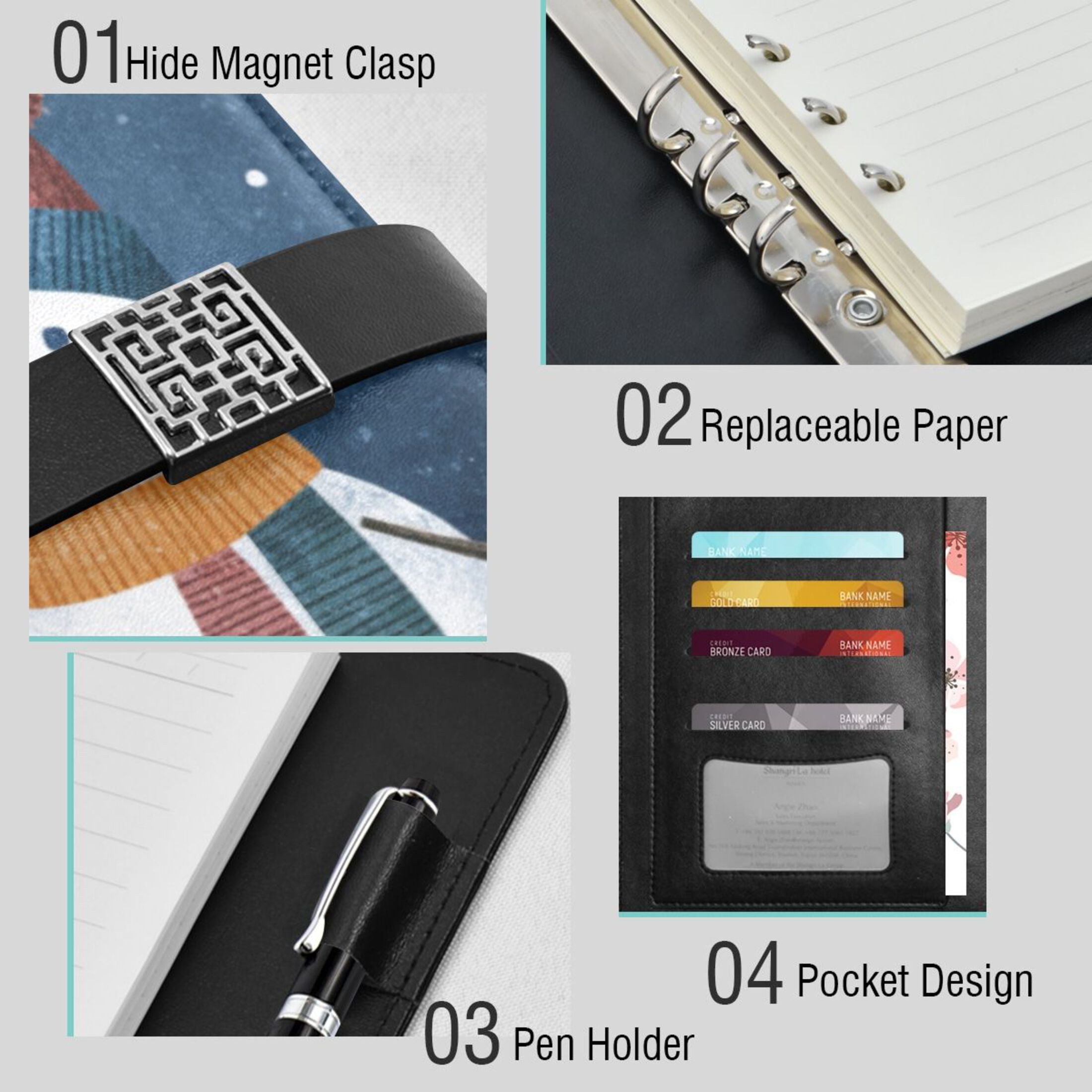 Leather Planner Leather Notebook Notebook Journal Binder Design Pen Pocket Design Convenient for Storage Christmas Snowmen and Bird