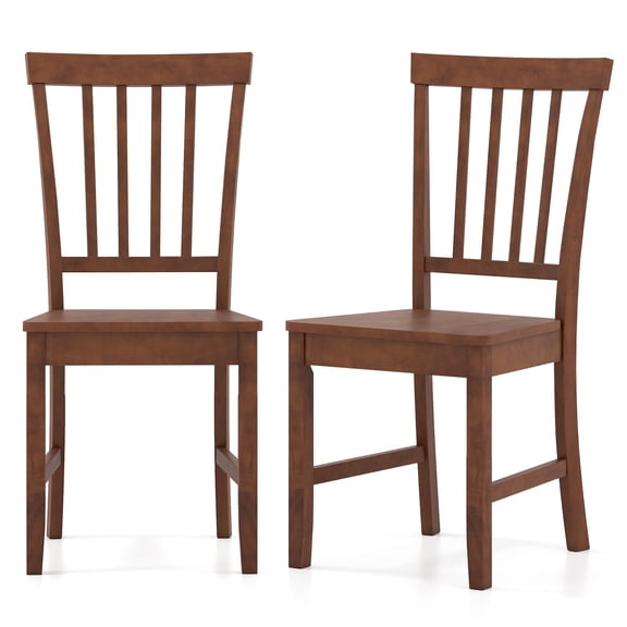Costway Set of 2 Dining Chair Brown Kitchen Spindle Back Side Chair with Solid Wooden Legs