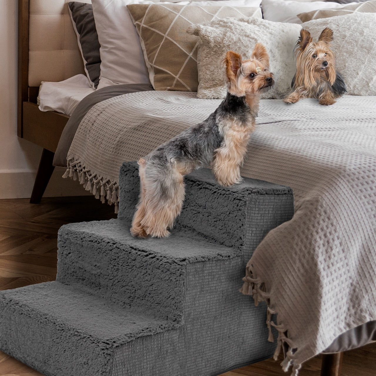Precious Tails High Density Foam Sherpa Top Wide 3 Steps for Dog/Cat