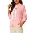 thumbnail image 4 of Allegra K Women's Work Elegant 3/4 Sleeve Contrast Color Tie Neck Button Up Shirt, 4 of 6