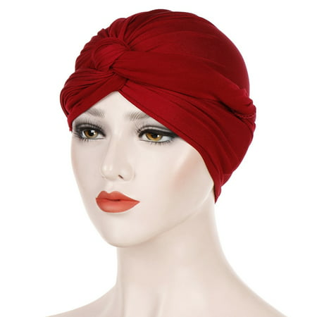 SHOPFIVE Women Solid Color Elastic Headscarf Muslim Turban Caps Indian Hat Headgear Hat Scarf Turban Wrap Cap