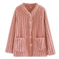 thumbnail image 3 of Women's Flannel Pajama Tops Plush Warm Lounge Button Up Cardigan Sweater with Pockets Long Sleeve Winter Homewear (XL, Pink), 3 of 7