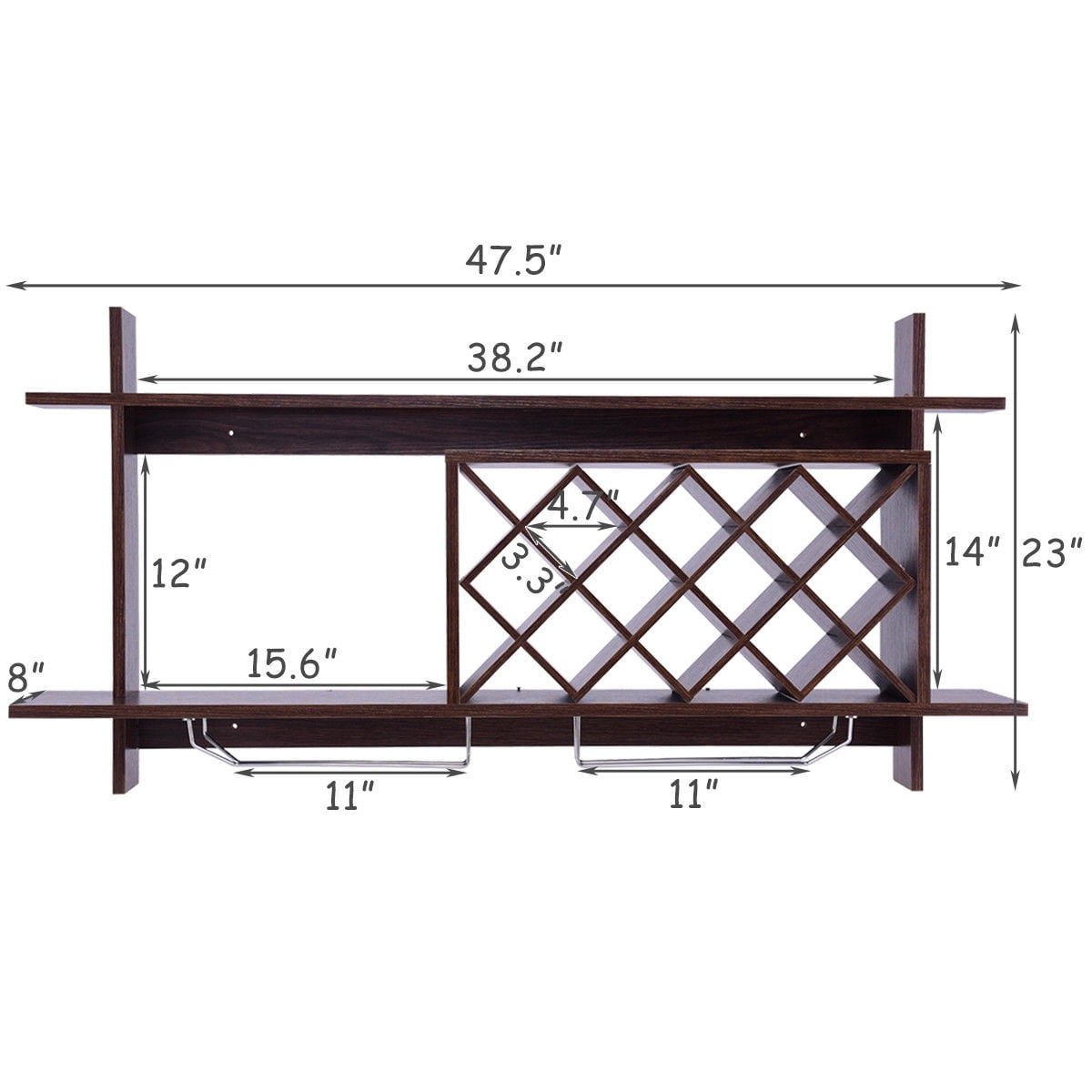 Gymax Wall Mount Wine Rack Organizer With Glass Holder & Storage Shelf Home Decor