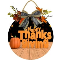 Eveokoki 12" Happy Thanksgiving Wood Sign Hanging Front Door Sign Fall Wooden Wall Art Sign Hanging Hello Fall Porch Sign Rustic Wood Decor for Thanksgiving Day Autumn Party Decor