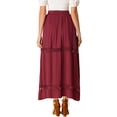 thumbnail image 3 of INSPIRE CHIC Women's Long Skirts Elastic Waist Lace Insert A-Line Maxi Skirt S Wine Red, 3 of 7