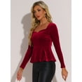 thumbnail image 4 of DARING DIVA Women's Elegant Sweetheart Neck Long Sleeve Peplum Top XS Red, 4 of 6