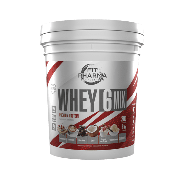 Fit Pharma Cubeta Proteína 6 sabores surtidos Whey Premium 200 servicios 6 kg