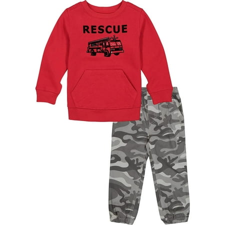 Kids Headquarters Boys 12-24 Months 2-Piece Firetruck Rescue Pullover Sweatshirt Jogger Set (Assorted 24 Months)