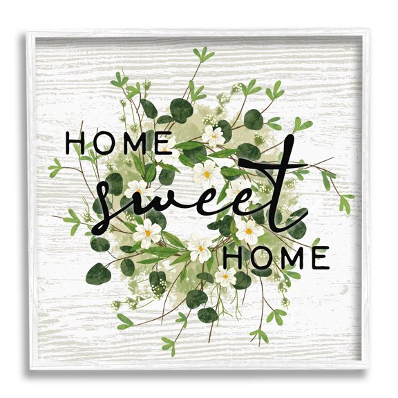 Stupell Industries Sweet Home Typography Floral Greenery Wreath Graphic Art White Framed Art Print Wall Art, Design by Ziwei Li