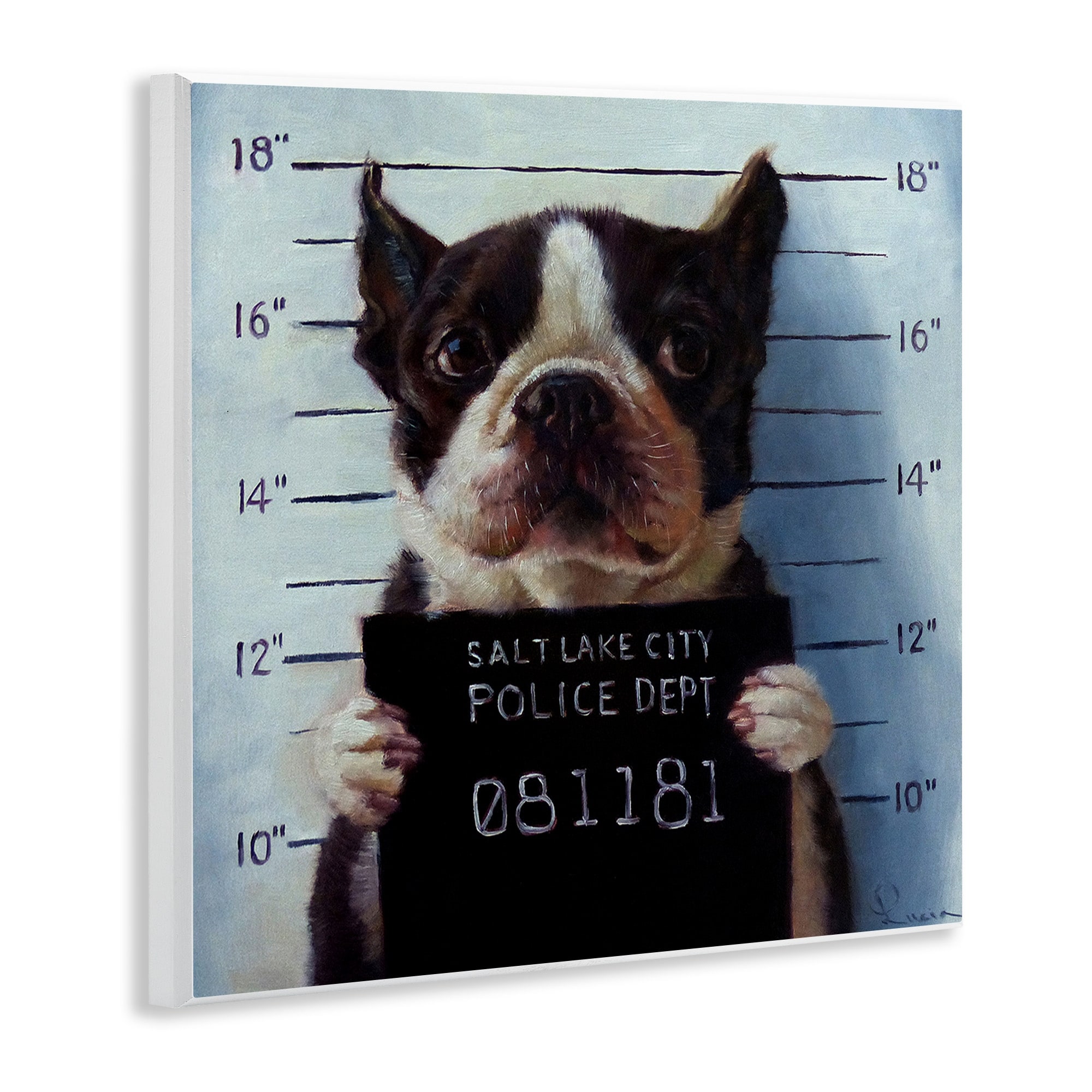 Stupell Industries Funny Boston Terrier Dog Jail Convicted Police Wood Wall Art, 12 x 12, Design by Lucia Heffernan