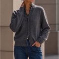 thumbnail image 2 of Lnmiateer Women Zip Up Chunky Knit Cropped Cardigan Long Sleeve Sweater Jacket Relaxed Fit Knit Outerwear Fall Winter Casual Daily Layering Coat, 2 of 6