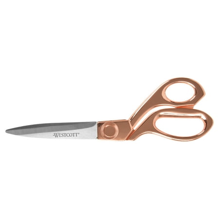 Westcott 8-Inch Fashion Scissors with Bent Stainless Steel Blades, Rose Gold