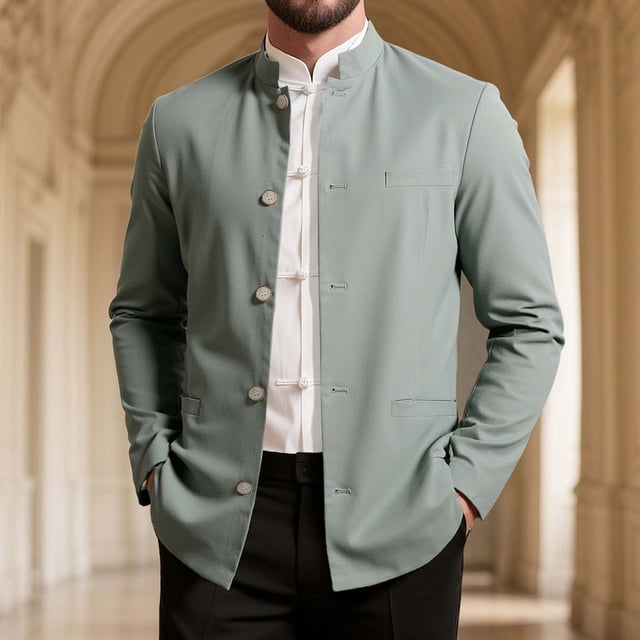 Veste de Complet pour Homme avec Col Montant, Manches Longues et Poche pour Occasions Formelles