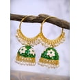 thumbnail image 2 of Crunchy Fashion Bollywood Jewellery Traditional Ethnic Bridal Bride Wedding Bridesmaid Gold plated Kundan Flower Meenakari Green Hoop Jhumka Earrings With White Pearl Earrings For Women's & Girl's, 2 of 4