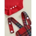 thumbnail image 6 of Suealasg Baby Girl Christmas Outfit 3Pcs Newborn Girl Fall Winter Clothing 3 6 12 18 Months Infant Girl Long Sleeve Ribbed Romper + Plaid Suspender Skirt Headband Set, 6 of 7