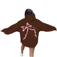 thumbnail image 1 of Chandail à Capuchon Long pour Femmes à Fermeture Éclair, Long Manteau d'Hiver à Fermeture Éclair, Chandails à Capuchon pour Femmes, Vêtements d'Automne pour Femmes, Chandail à Capuchon Décontracté pour Femmes, Doux et Confortable, Chandail à Enfiler, Col Rond, Manche, Imprimé, Brun, TTTG, 1 of 7