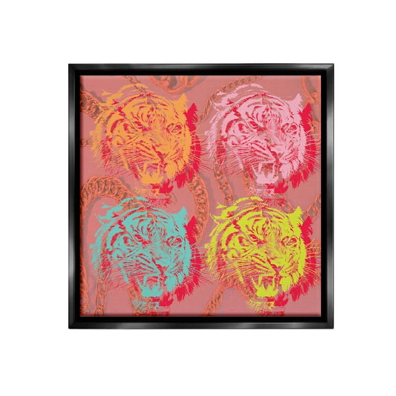 Stupell Industries Bold Abstract Tigers Animals & Insects Painting Black Floater Framed Canvas Art Print Wall Art, 18 x 18