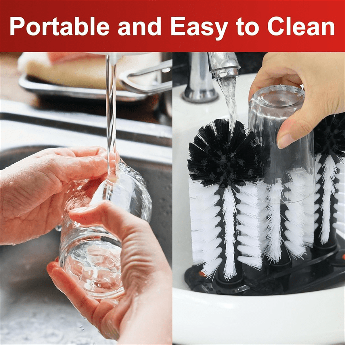 2 Pack Water Bottle Cleaning Brush Two Size with Suction Base Glass Cup Washer 3 Head Bristle Brush for Bar Beer Cup,1set * cup washer for sink