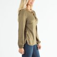 thumbnail image 3 of Womens L/XL Olive Green Abstract Print Brushed Jersey Tie Front Keyhole Long Sleeve Top by Howard's, 3 of 4