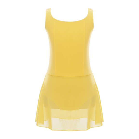 Alvivi Kids Girls Camisole Ballet Dance Dress Gymnastics Athletic Leotard Bodysuit Ballerina Dancewear Yellow 2-3