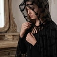 thumbnail image 3 of Jiibva Halloween Bat Print Mesh Cape Gothic Hooded Witch Cloak Black 190cm, 3 of 7