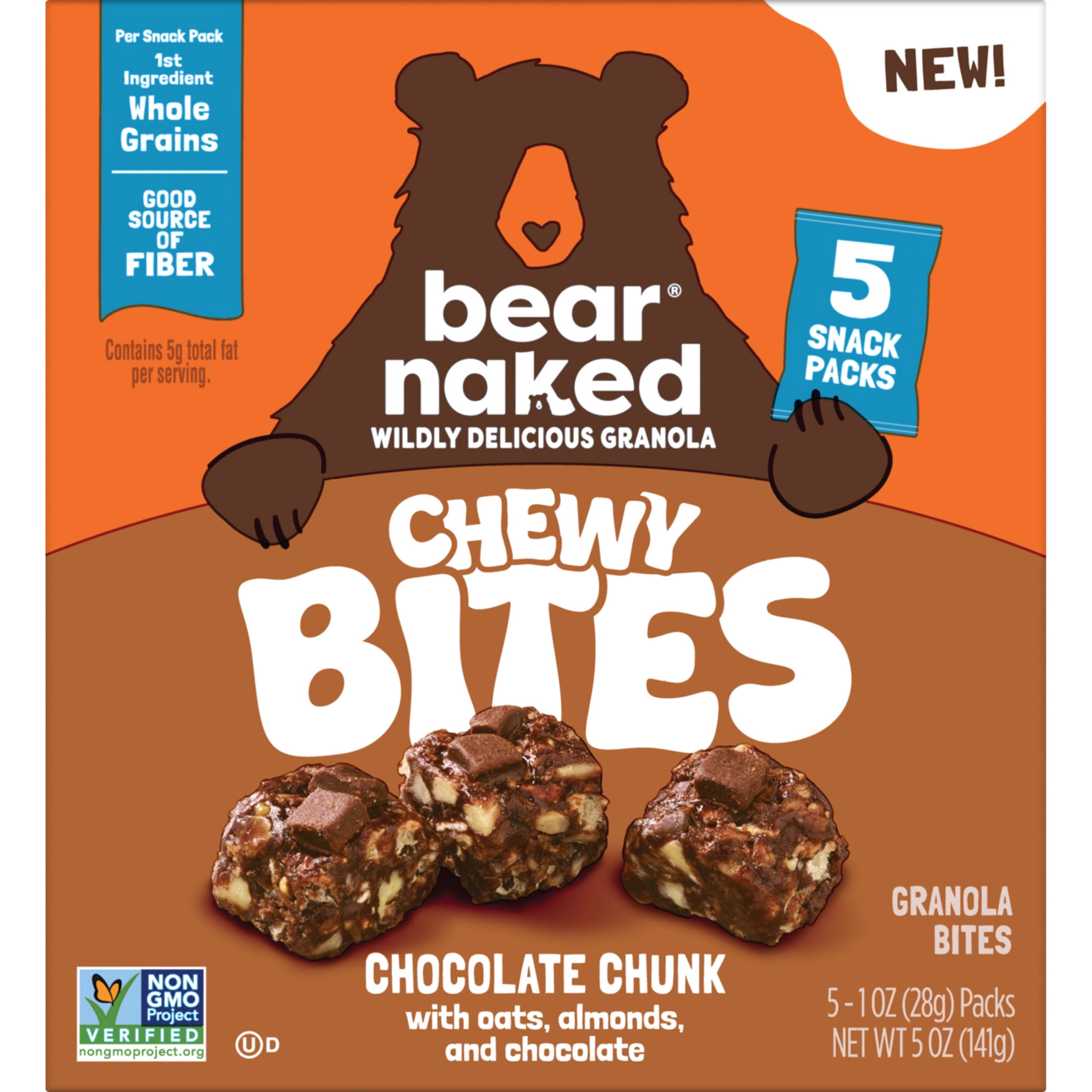 Bear Naked Chewy Chocolate Chunk Granola Bites, Whole Grain and Fiber, 5 oz, 5 Count