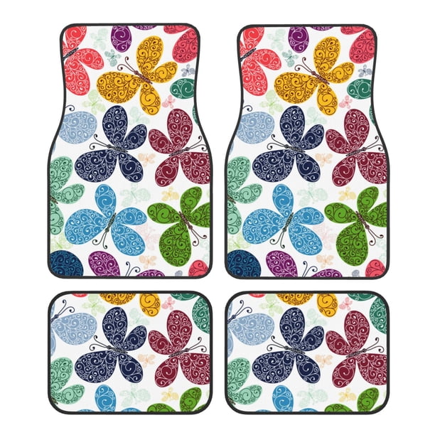Fotbe Colorful Butterflies Juego de 4 Tapetes para Auto con Estampado – Alfombrillas de Goma Reforzada, Diseño Antideslizante, Protección para Todo el Año – Vehículos, Autos, Camionetas y SUVs