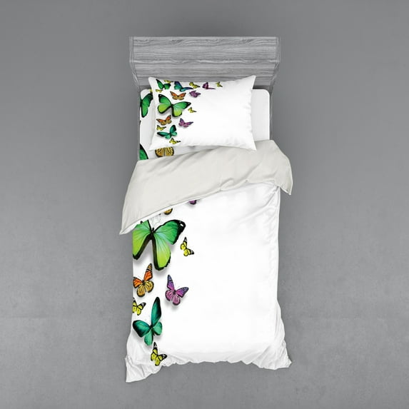 Ambesonne Colorful Bedding Set 3 Pcs, Bohem Wild Butterflies, Twin, Multicolor
