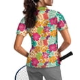 thumbnail image 3 of CHAQLIN Tropical Hibiscus Floral Print Half-Zip Polo Shirts, Polyester Tennis Shirts V Neck 1/4 Zip Golf Shirt for Travel Shopping Workout, 3 of 10