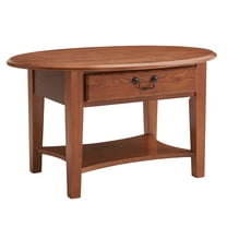 Leick Home 9044-MED One Drawer Oval Coffee Table with Shelf, Medium Oak
