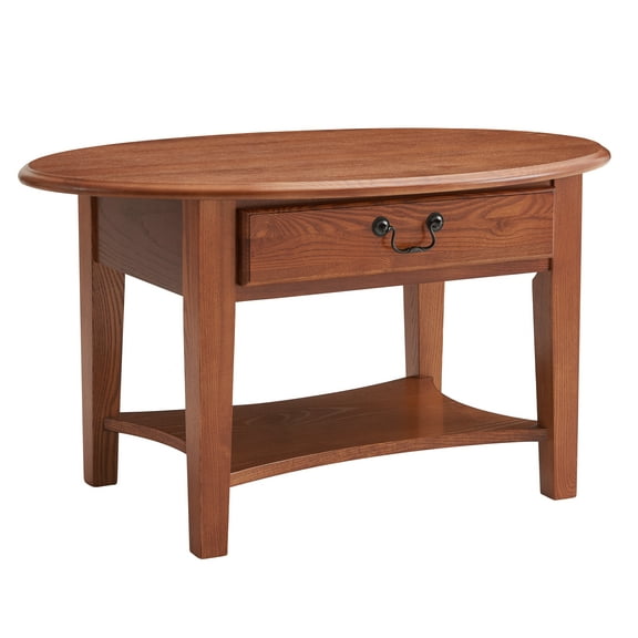 Leick Home 9044-MED One Drawer Oval Coffee Table with Shelf, Medium Oak