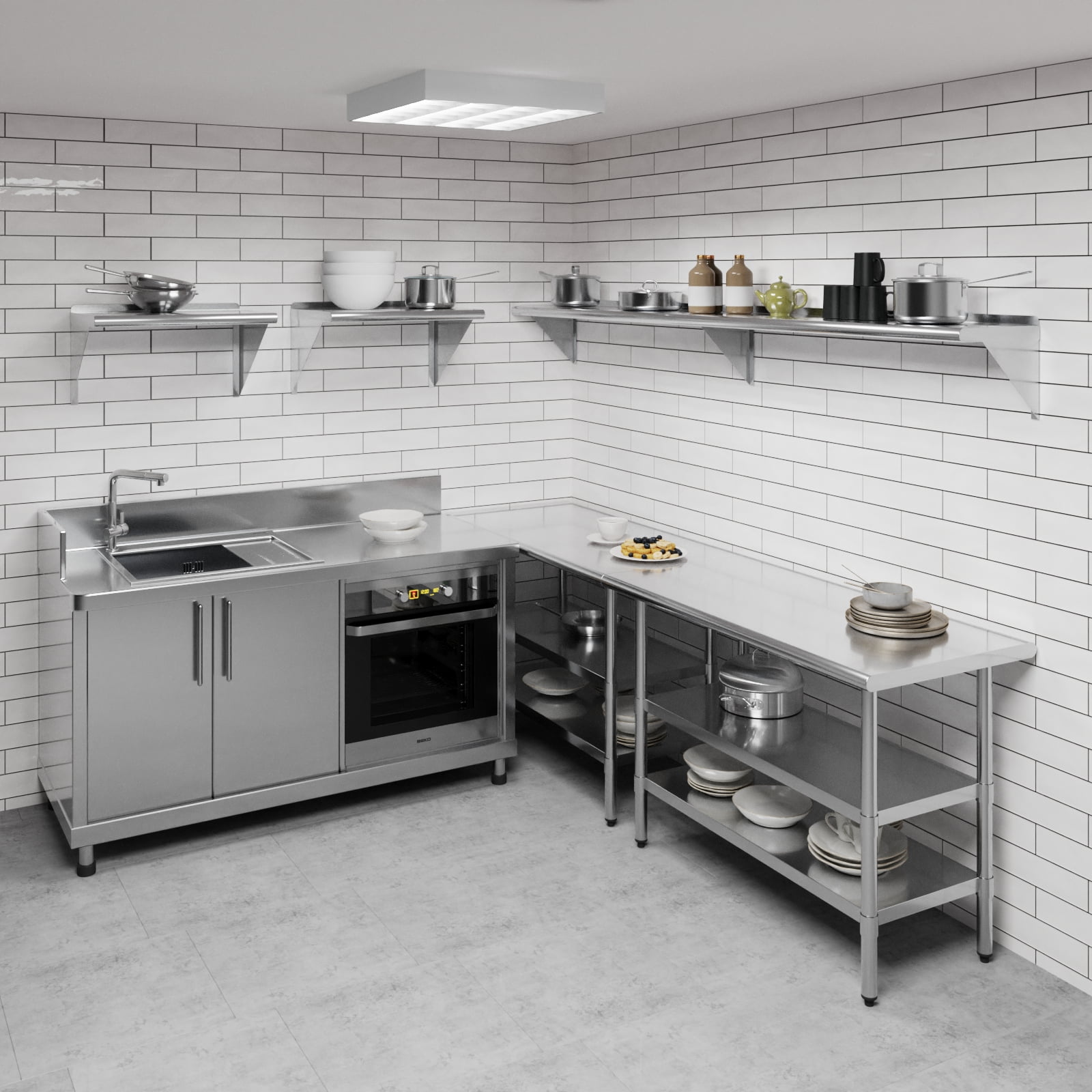 AmGood 12 in. x 96 in. Stainless Steel Wall Shelf | NSF Certified | Appliance & Equipment Metal Shelving | Kitchen, Restaurant, Garage, Laundry, Utility Room