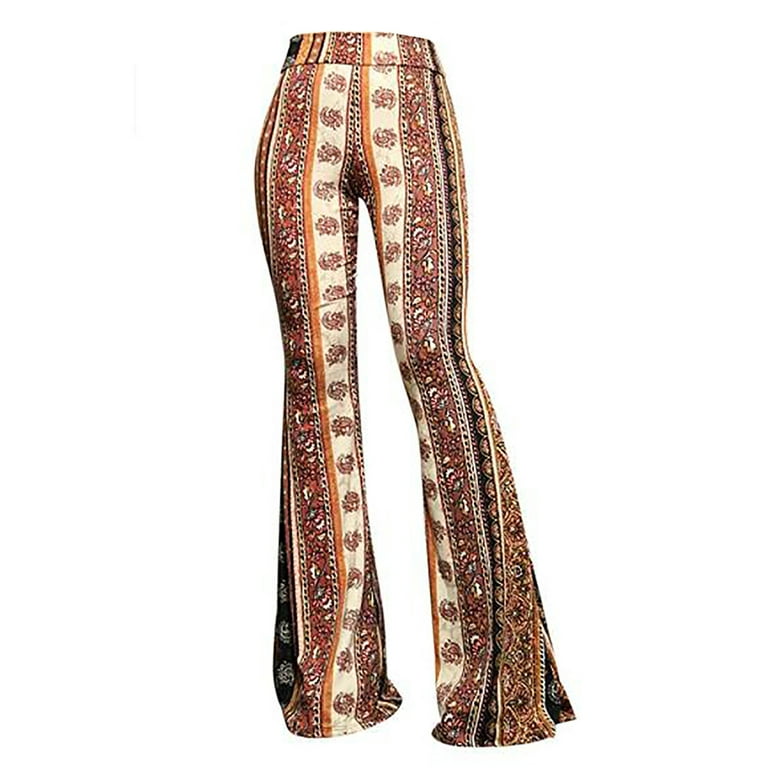 HOT Women Fashion Boho Hippie High Waist Printed Wide Leg Pants Long Flared  Bell Bottom Pants
