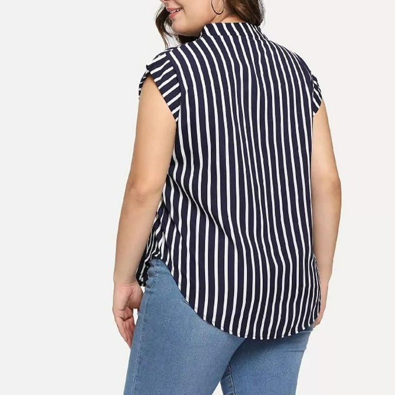 Plus Size Navy Stripe Print Tunic