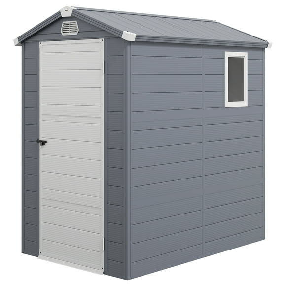 Outsunny 4.5' x 6' Garden Storage Shed w/ Latch Door, Air Vents, PP, Grey
