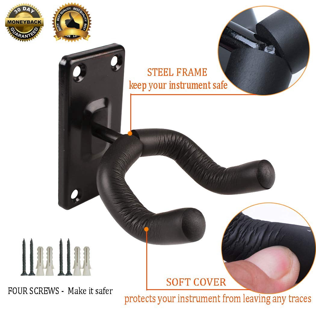 5 Pack Guitar Wall Hanger Mount - Black Hook Holder For Acoustic  Electric Bass & More