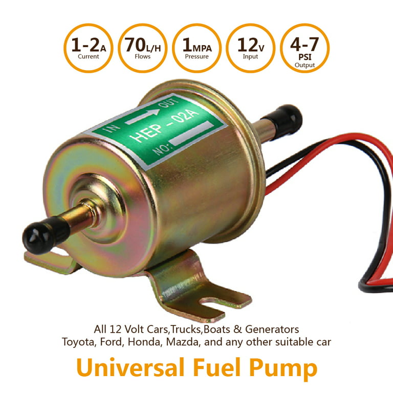 CarBole 12V Universal Inline Electric Fuel Pump - Low Pressure (4-7 Psi) Hep -02A Gas Diesel 