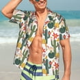 thumbnail image 7 of Pofeuu Summer Cactus With Blooming Print Hawaiian Shirt for Men Sleeves Casual Button Down Summer Beach Dress Shirts T-Shirts,Small, 7 of 7