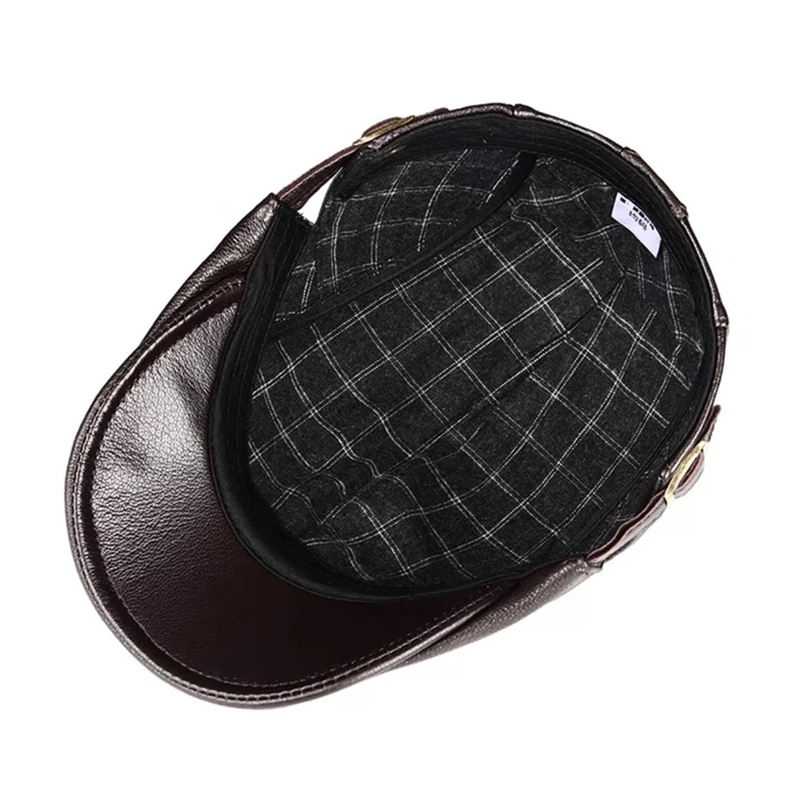 Genuine Leather Thin Print Geometry Berets Hats For Men Duckbill Leisure Black/Brown 54-61cm Fitted Cabbie Bonnet ,Unisex